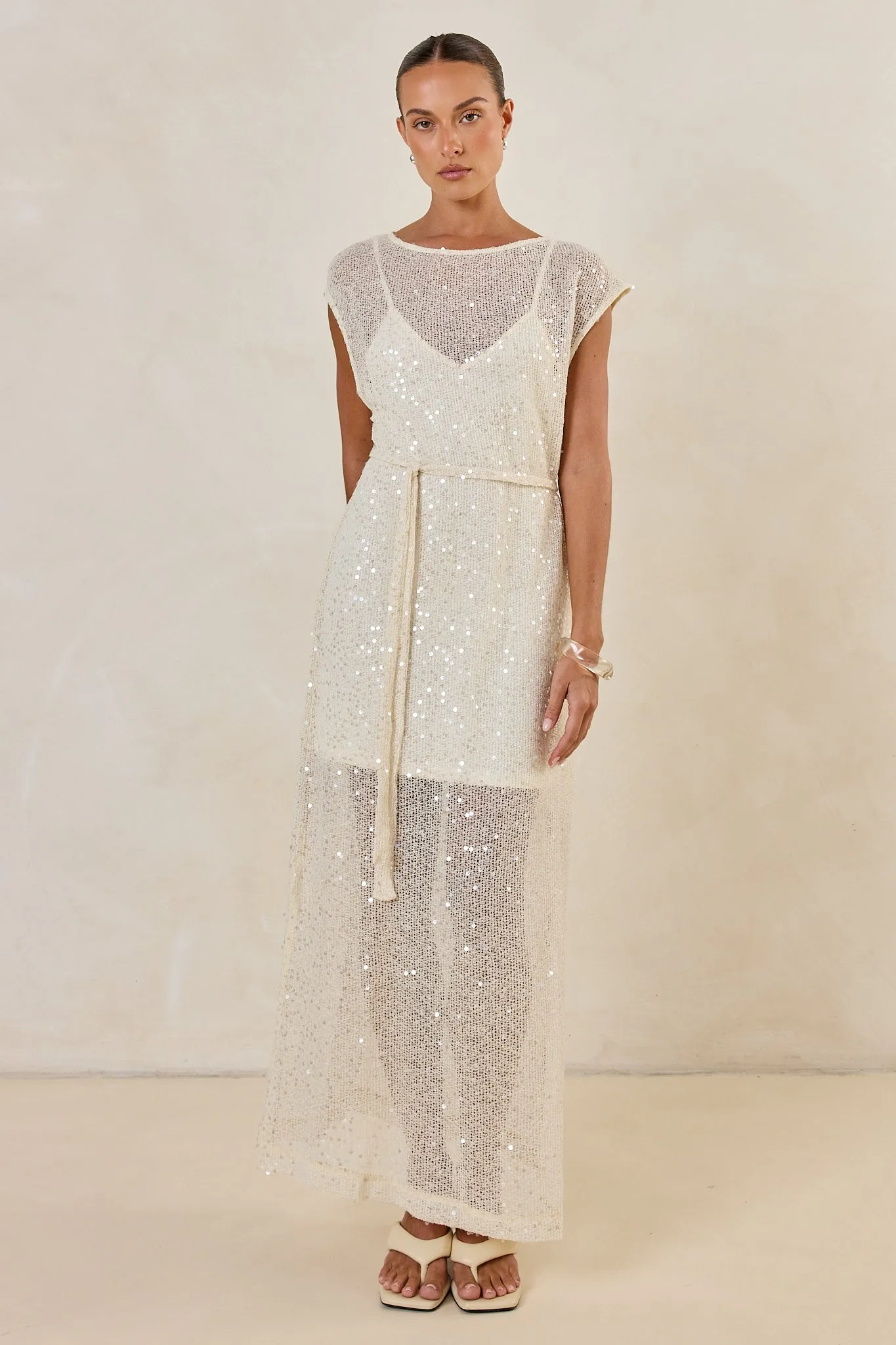 Alba Sequin Knit Midi Dress (Cream) sold by Runway Scout product image thumbnail 4