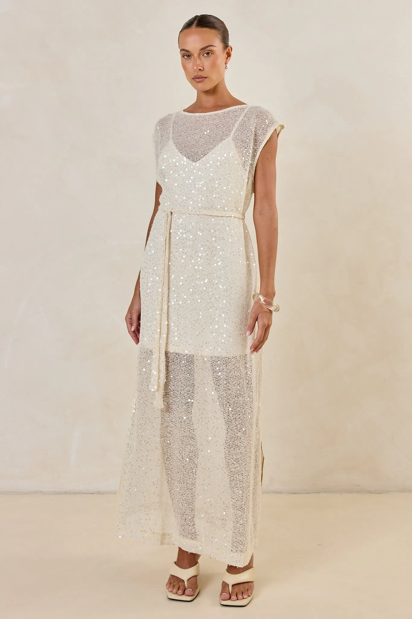 Alba Sequin Knit Midi Dress (Cream) sold by Runway Scout product image thumbnail 5