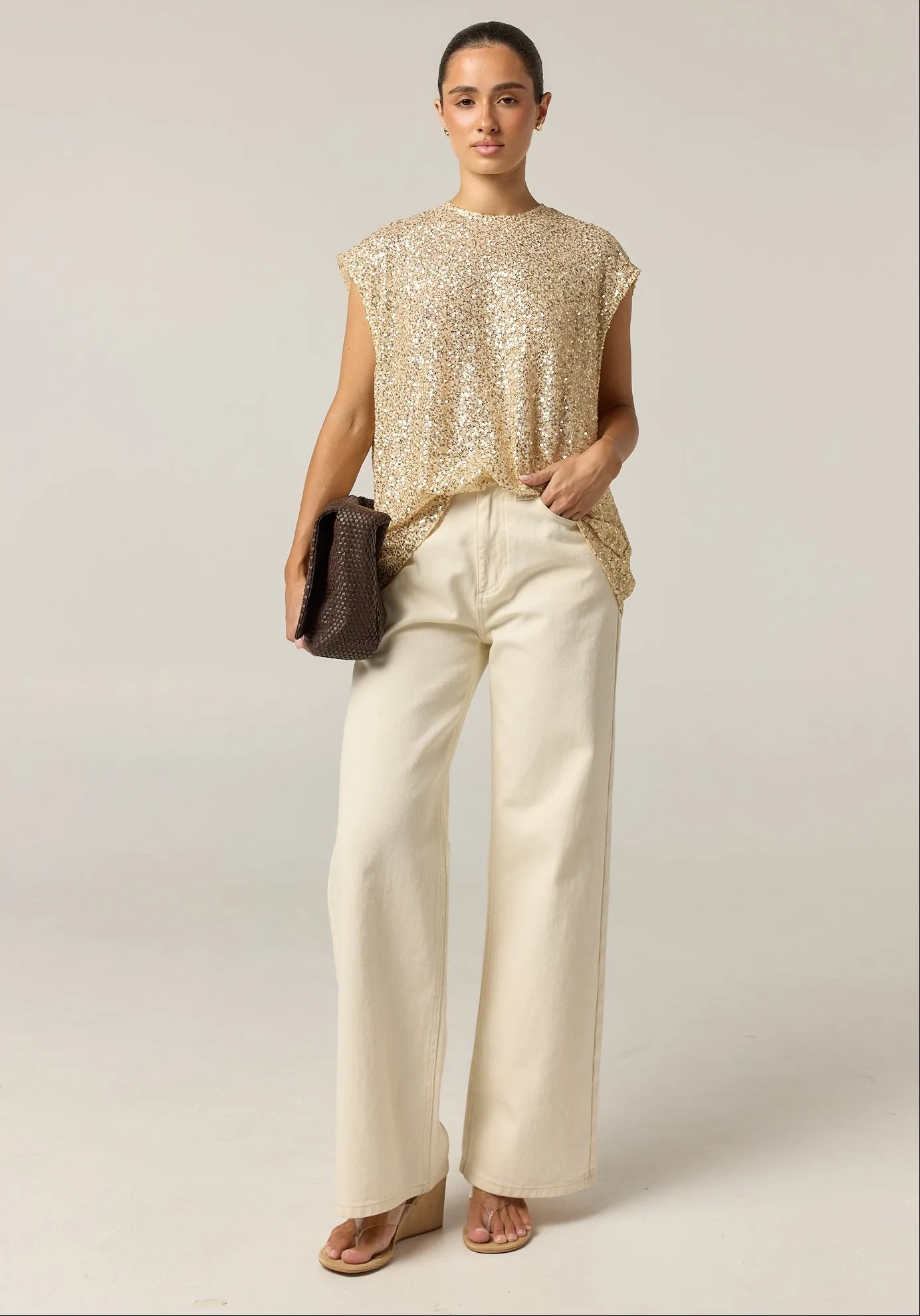 Stevie Sequin Top (Gold) sold by Runway Scout