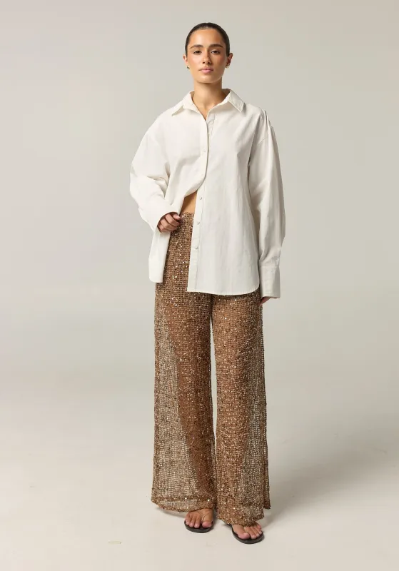Edela Wide Leg Sequin Pant (Chocolate) made by Runway Scout