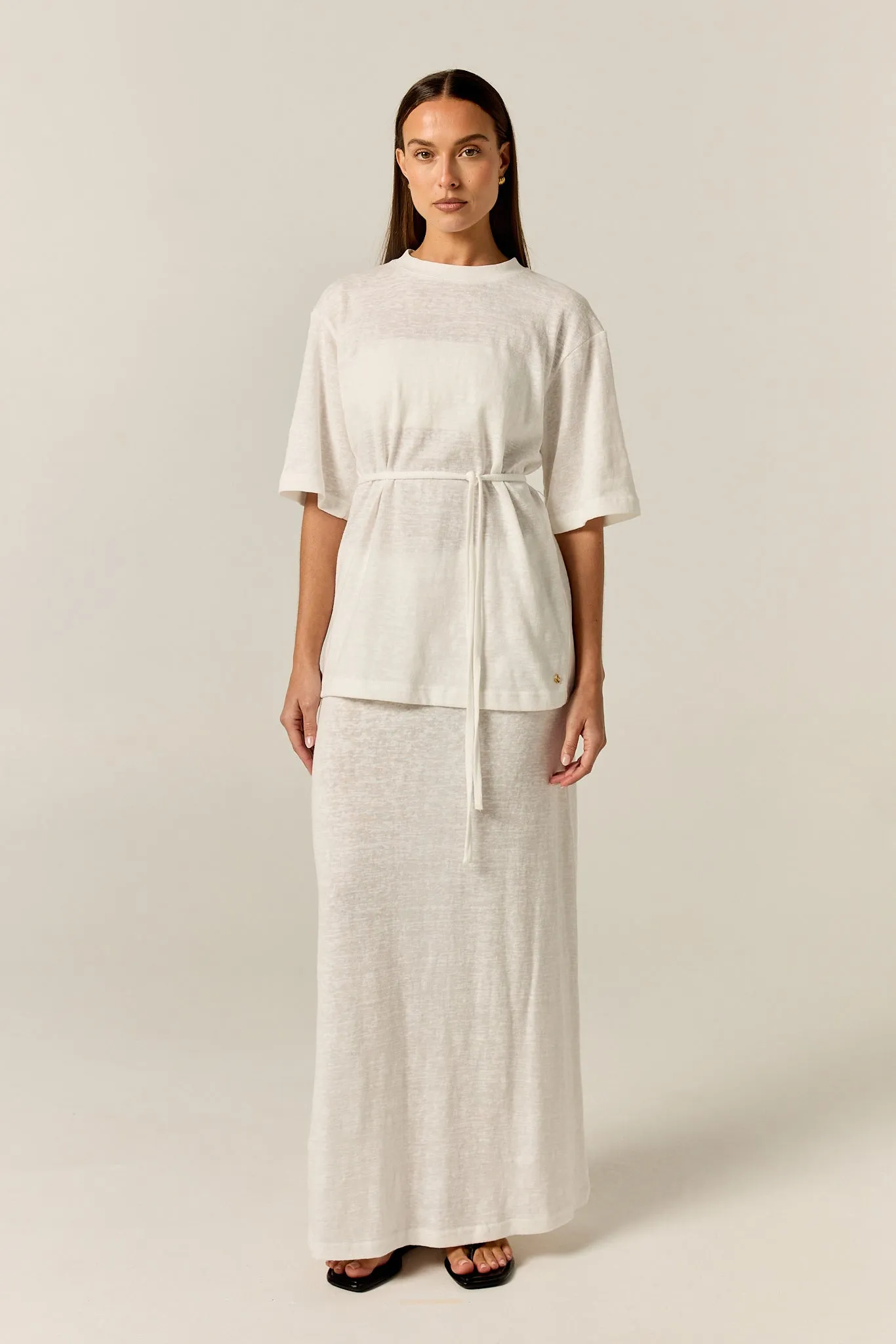 Noa Belted Tee (White) sold by Runway Scout