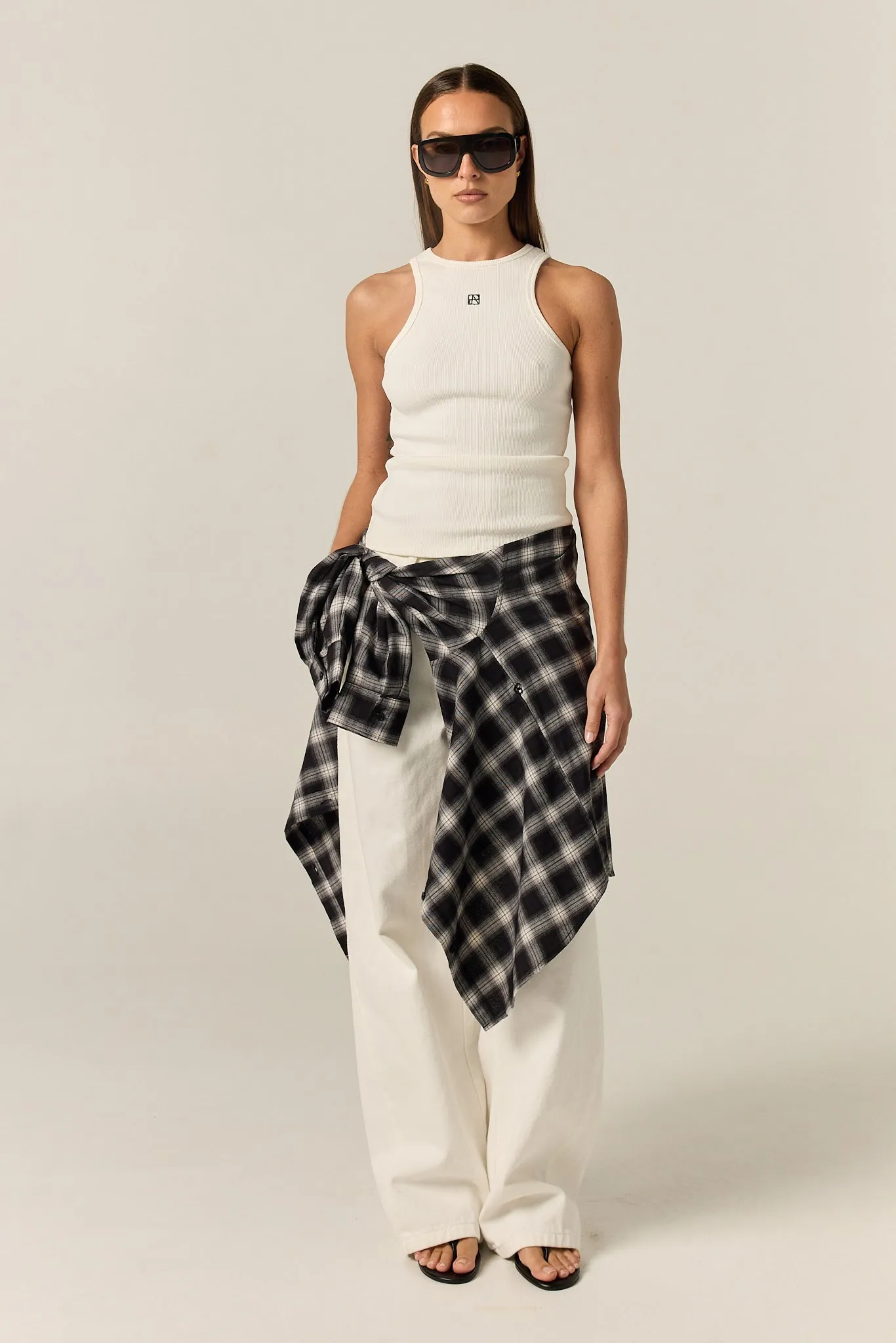 Dylan Monogram Tank (White) sold by Runway Scout