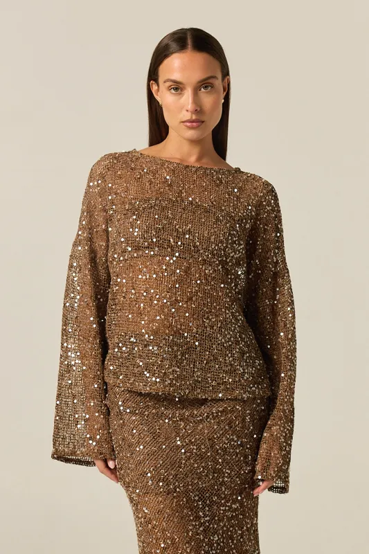 Edela Sequin Long Sleeve Top (Chocolate) made by Runway Scout