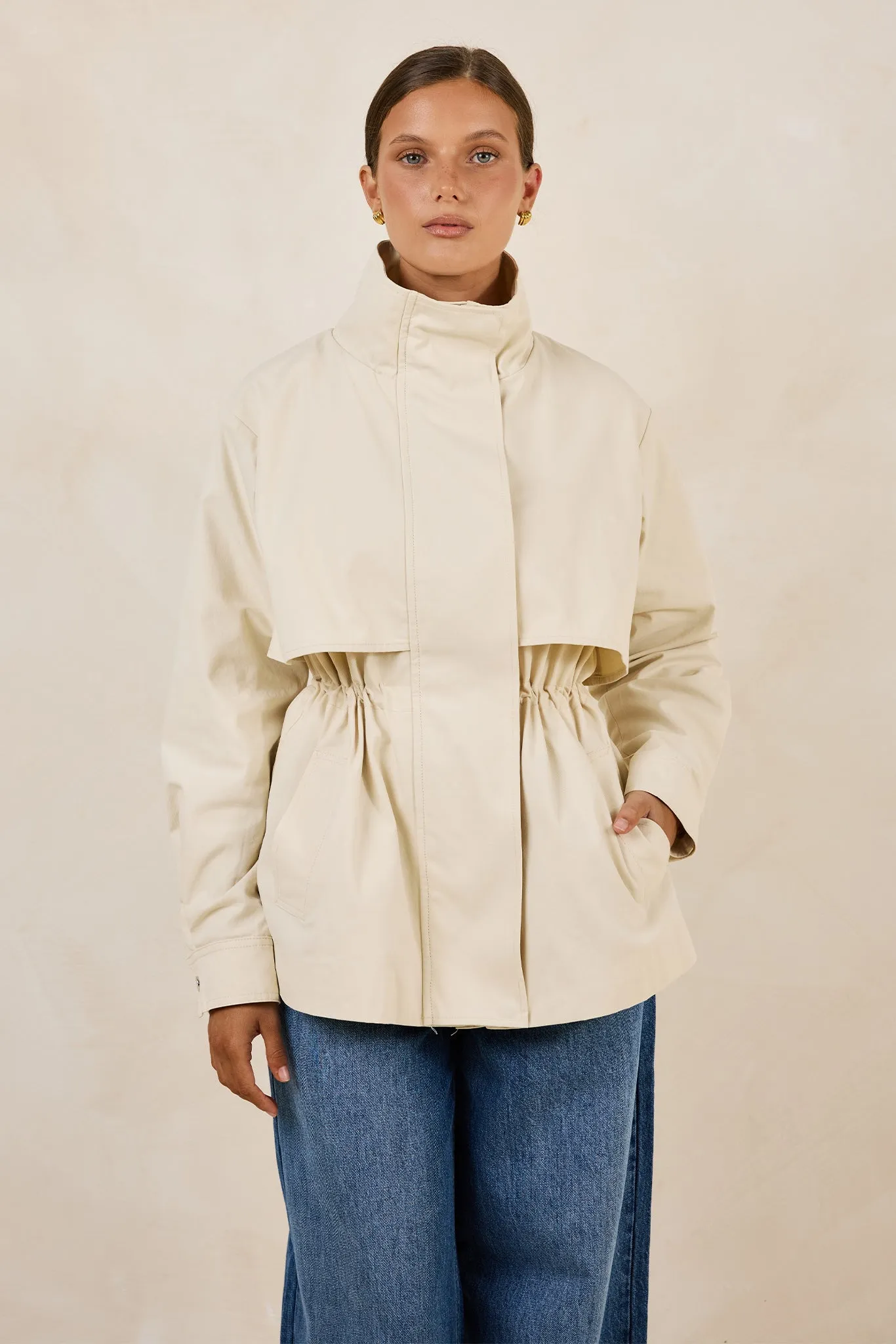 Monroe Funnel Neck Jacket (Ivory) sold by Runway Scout product image thumbnail 4