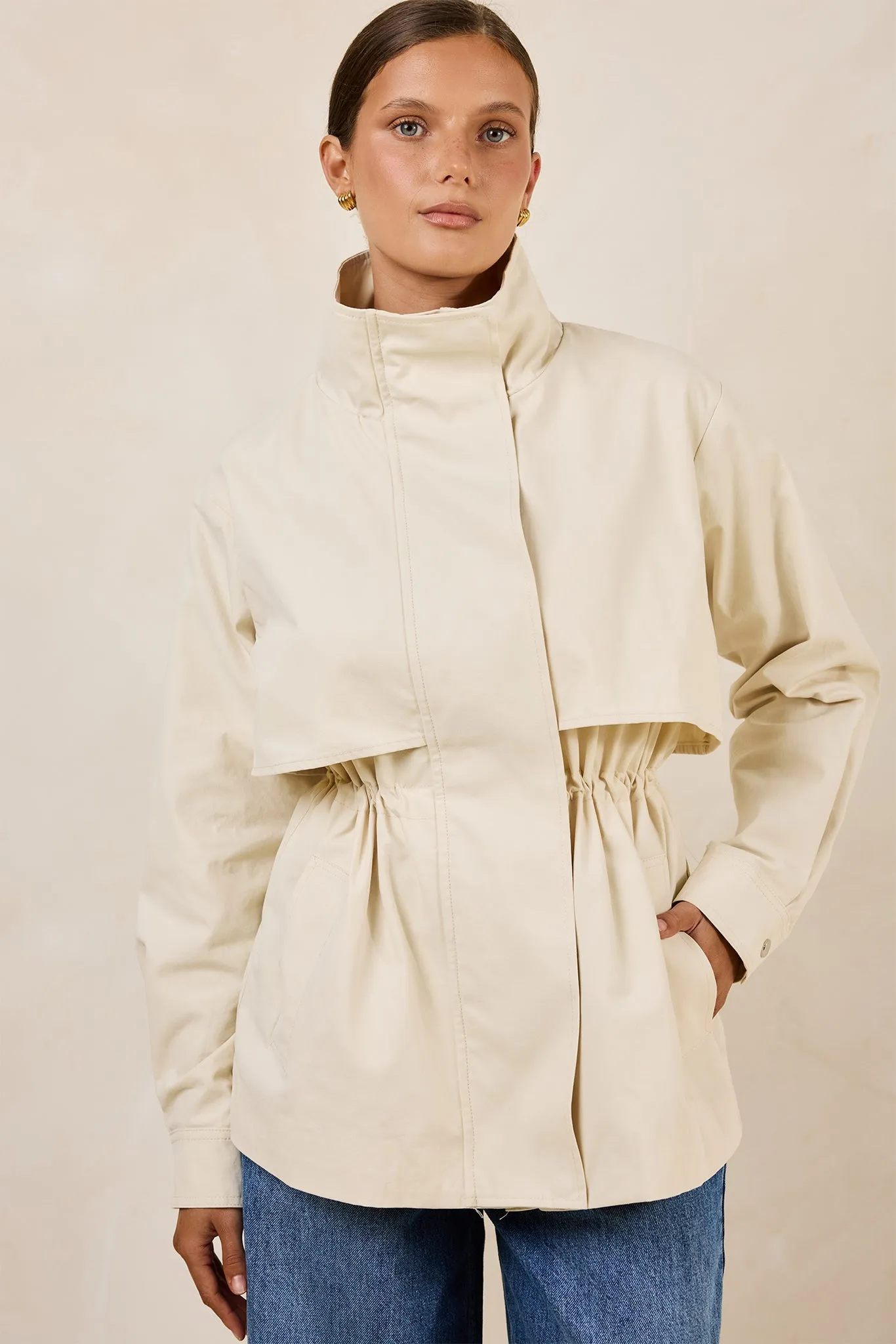 Monroe Funnel Neck Jacket (Ivory) sold by Runway Scout product image thumbnail 5
