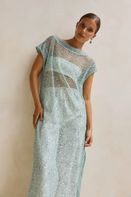 Rumi Sequin Longline Tunic (Aqua) made by Runway Scout