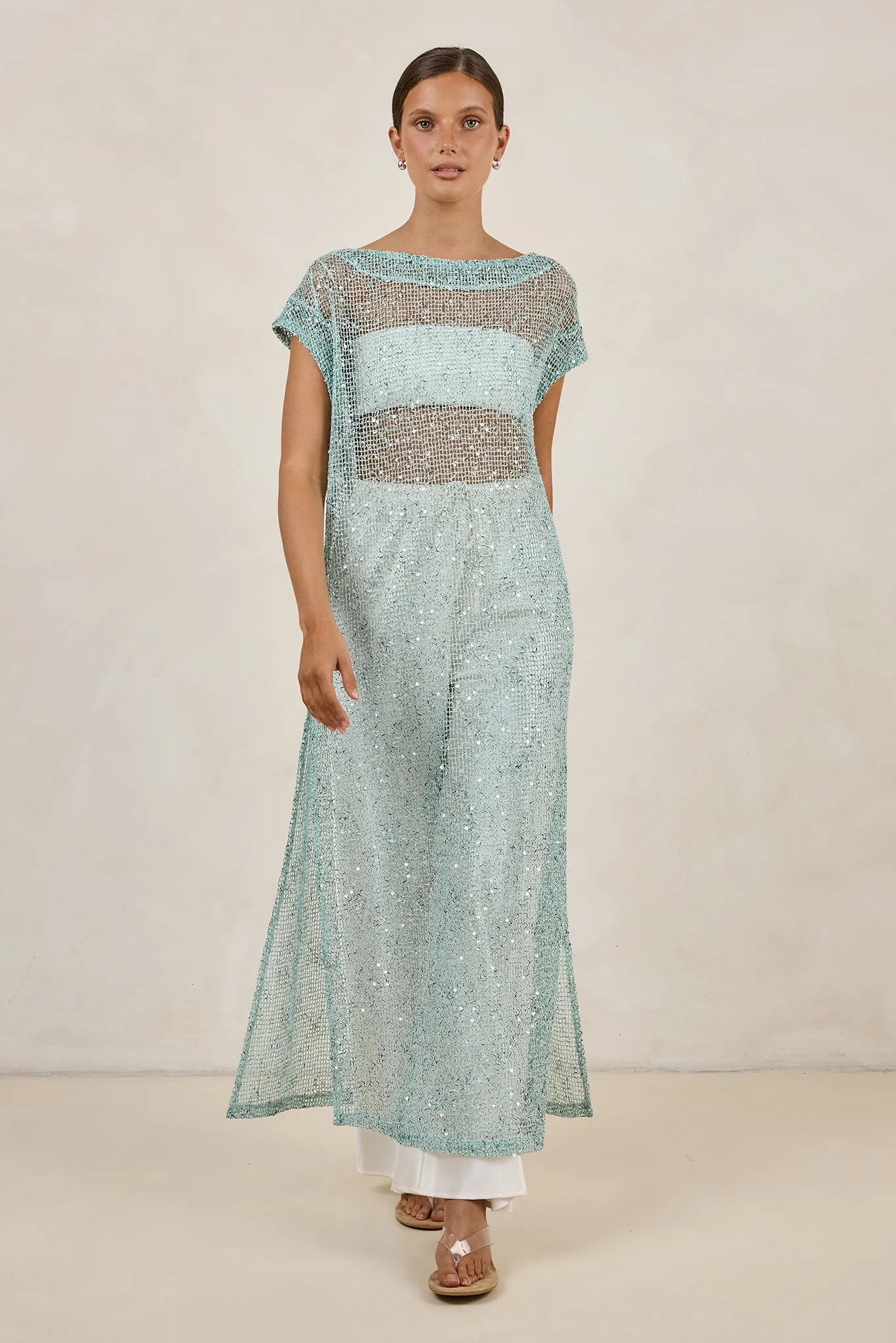 Rumi Sequin Longline Tunic (Aqua) sold by Runway Scout product image thumbnail 2