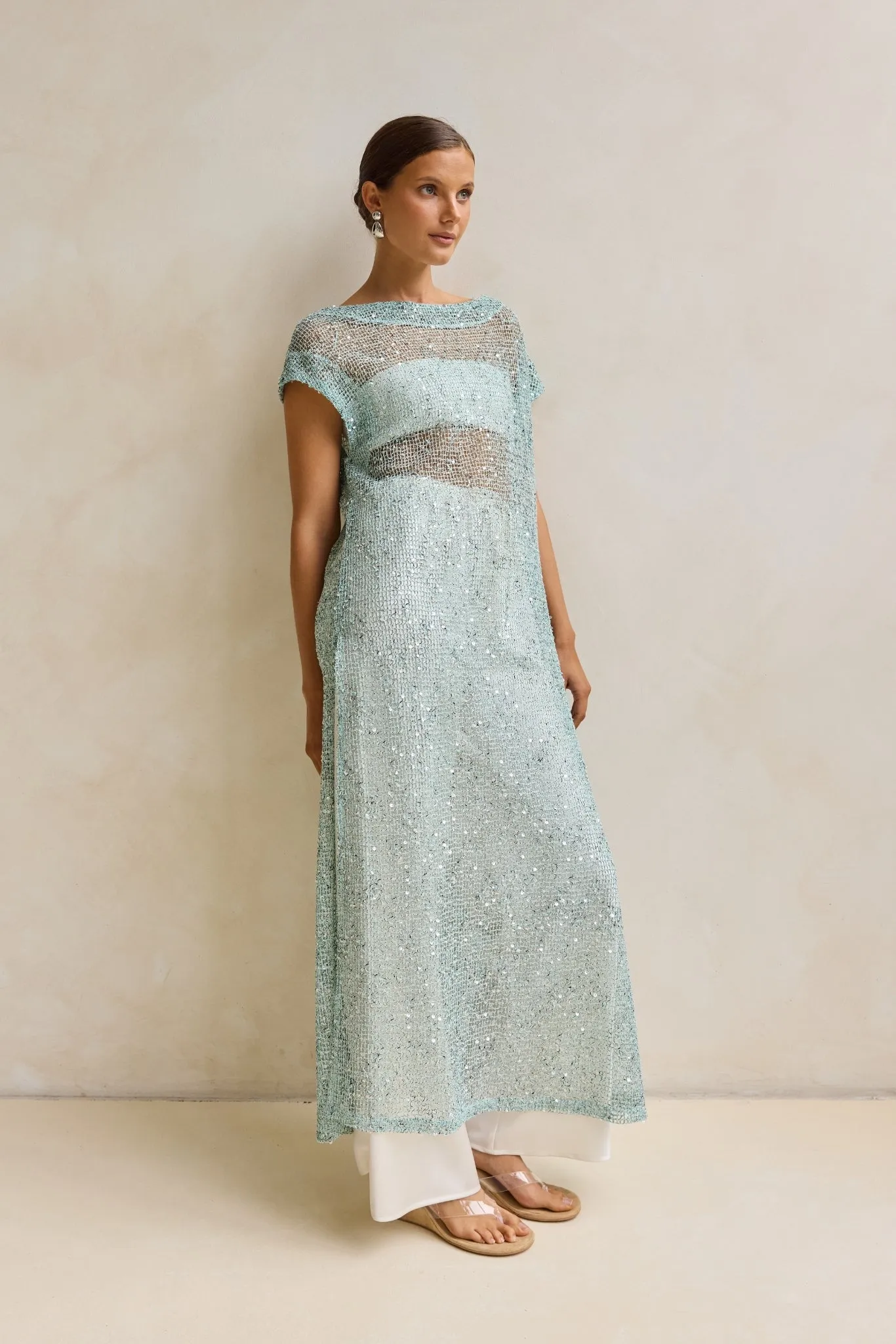 Rumi Sequin Longline Tunic (Aqua) sold by Runway Scout product image thumbnail 3