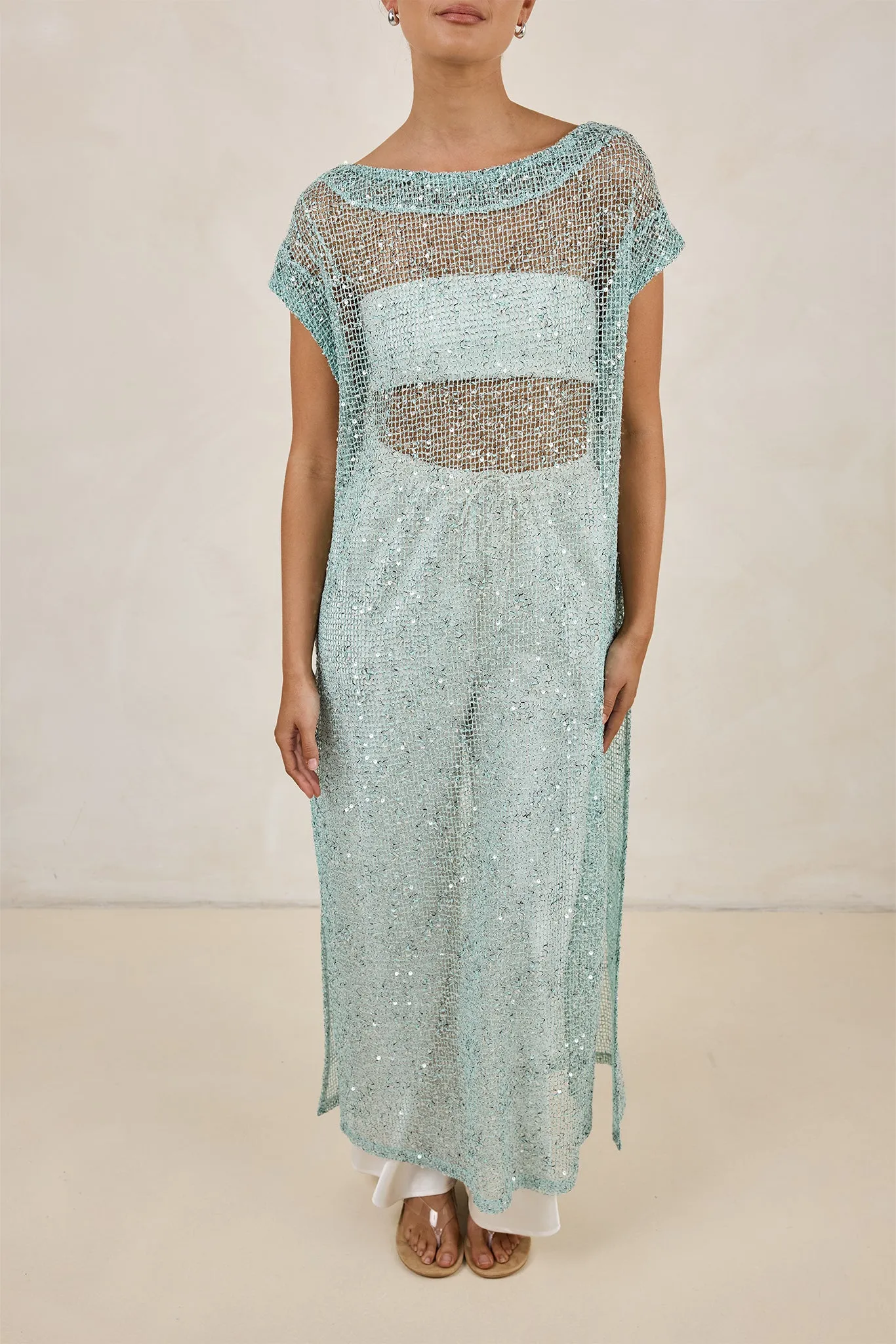 Rumi Sequin Longline Tunic (Aqua) sold by Runway Scout product image thumbnail 5