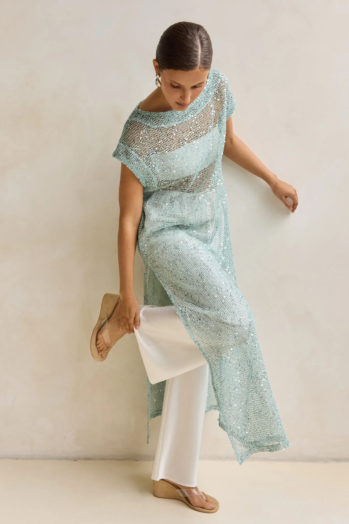 Rumi Sequin Longline Tunic (Aqua) sold by Runway Scout product image thumbnail 4