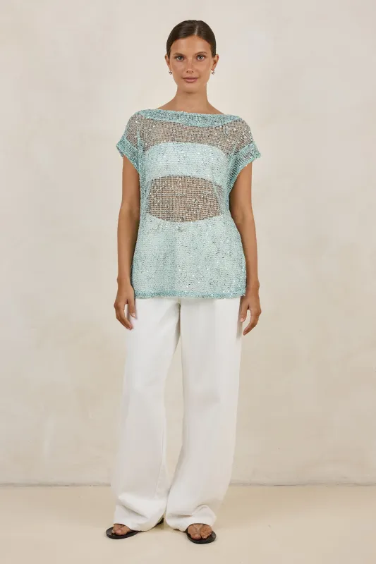 Rumi Sequin Tee (Aqua) made by Runway Scout