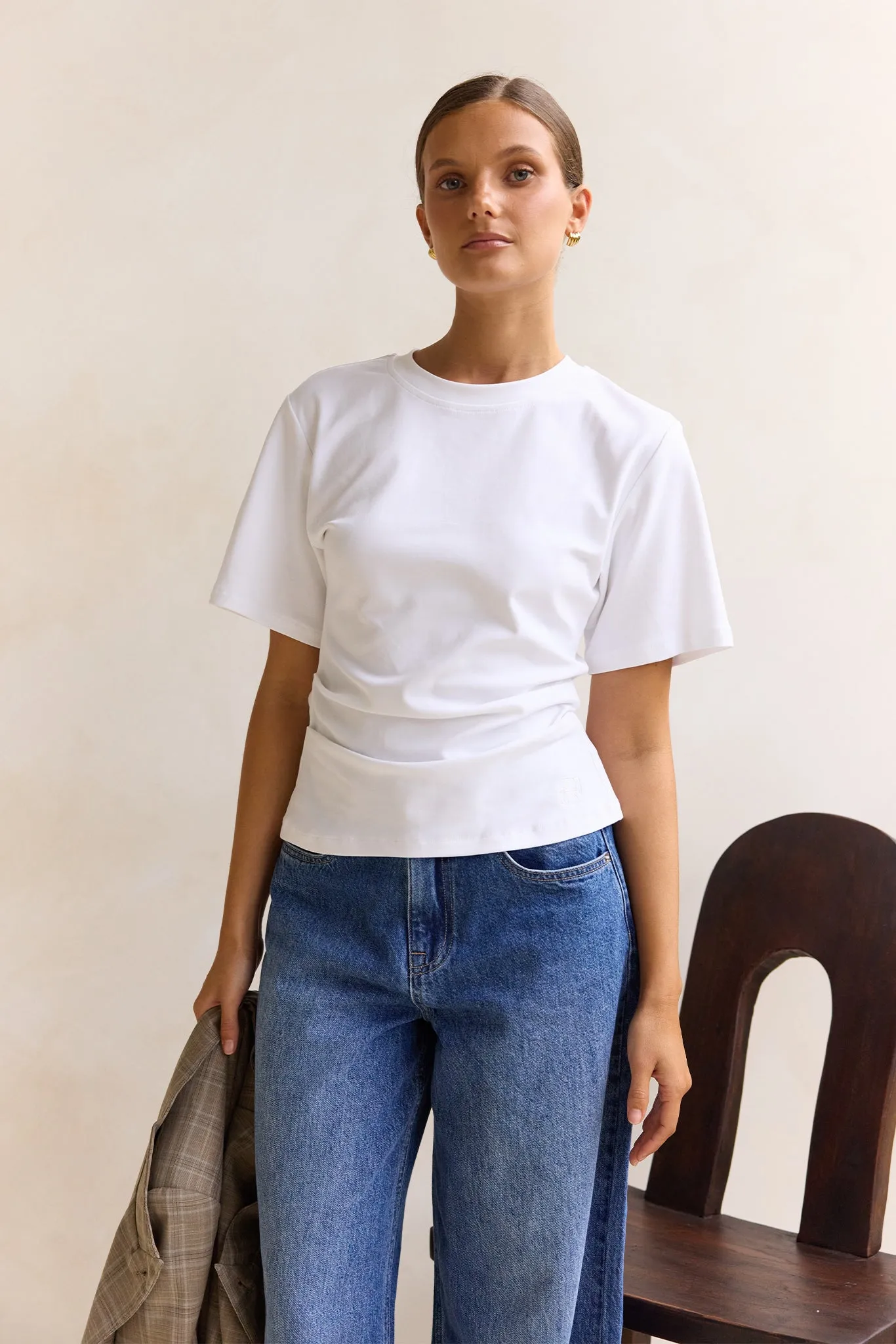 Rory Cinched Tee (White) sold by Runway Scout
