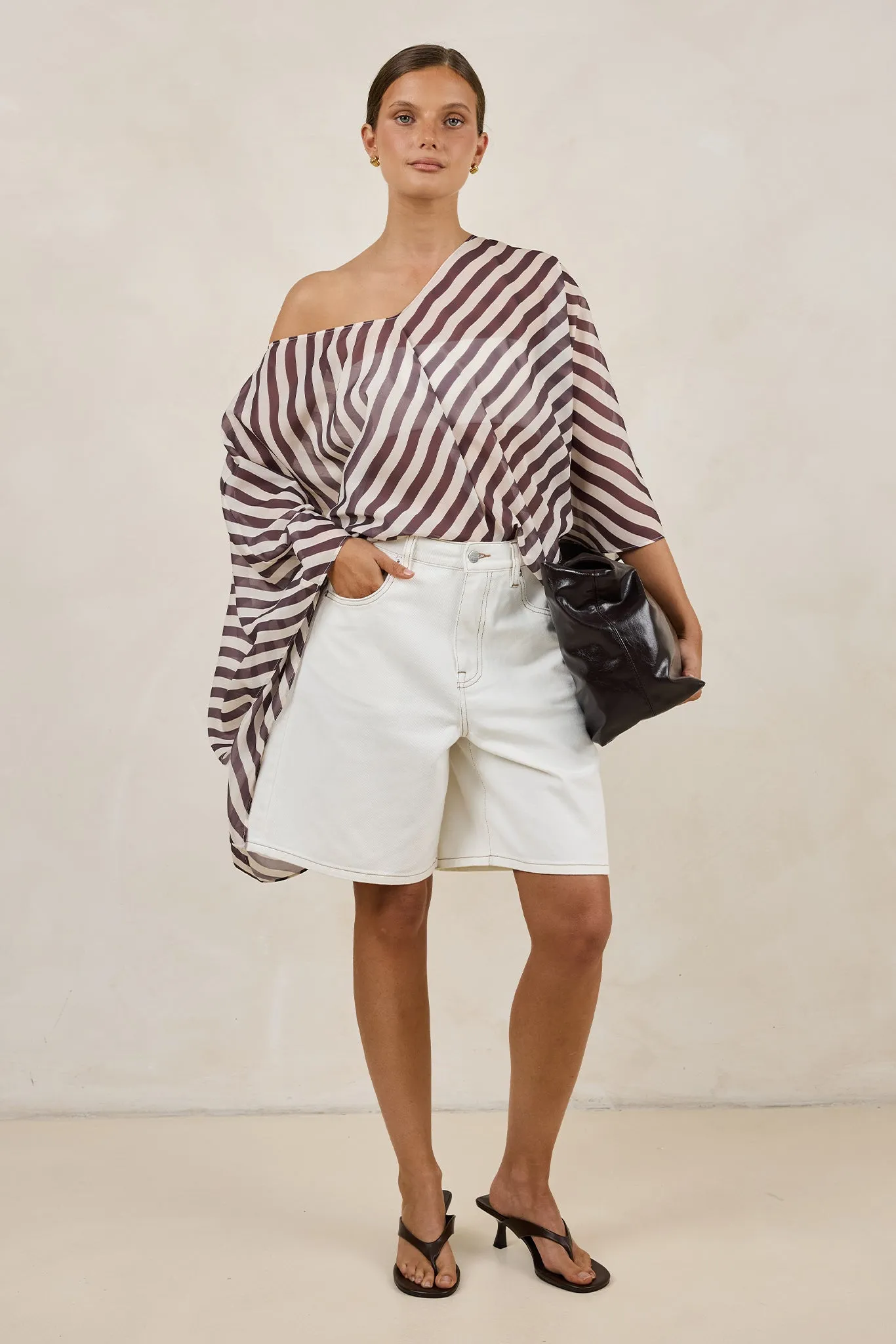 Paloma Batwing Top (Espresso/Beige Stripe) sold by Runway Scout