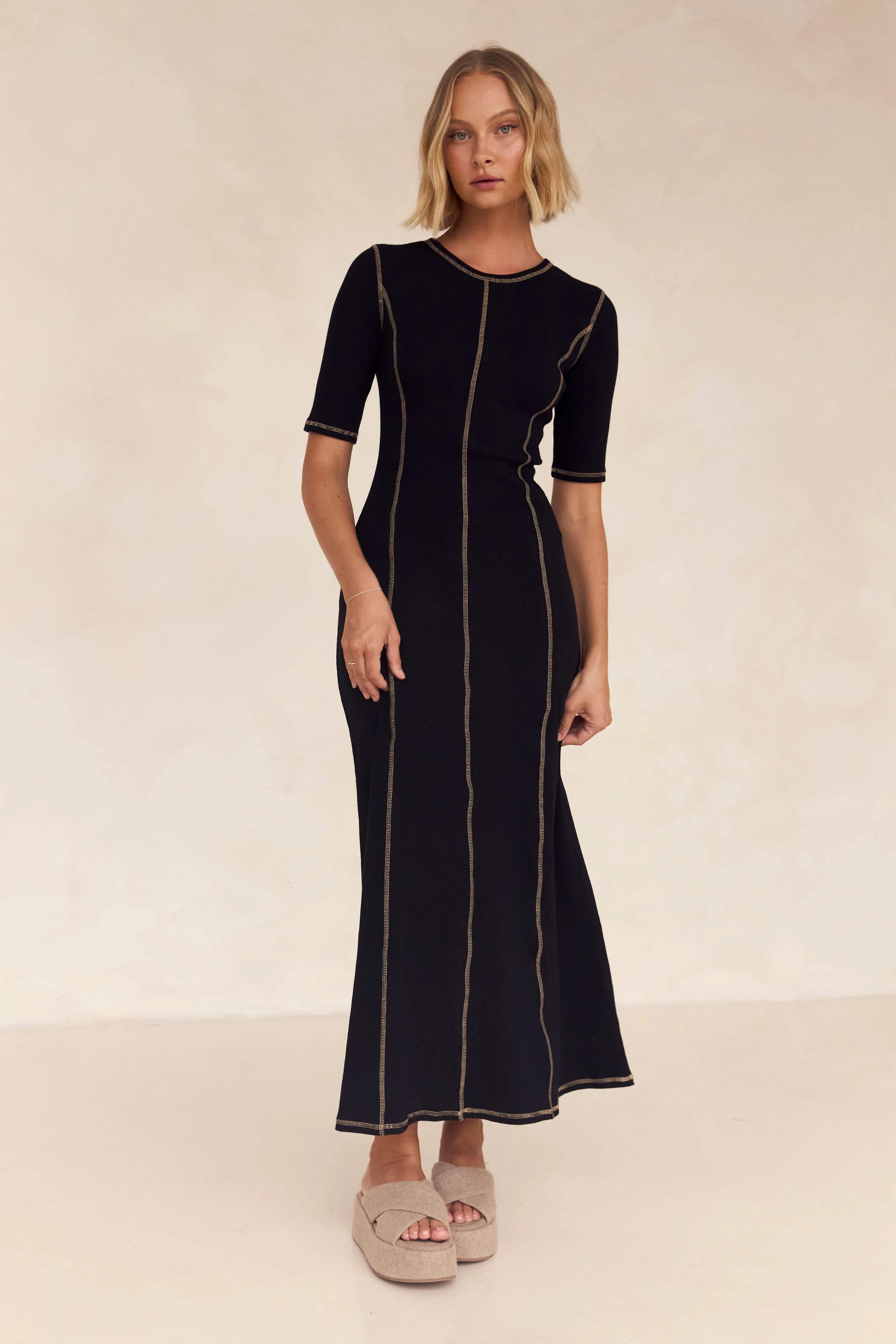 Bates Ribbed Maxi Dress (Black) sold by Runway Scout