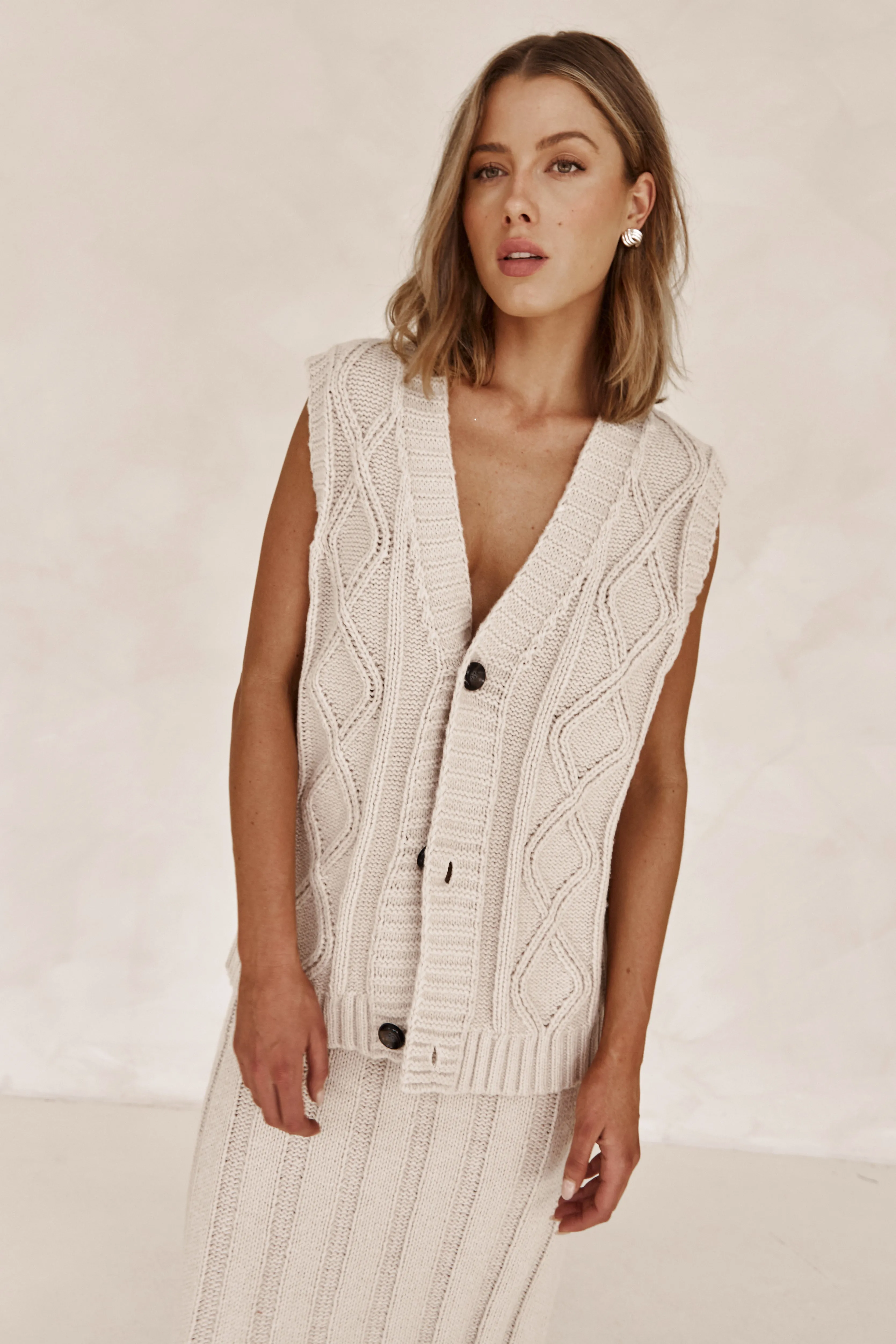 Caleigh Knit Vest (Beige) sold by Runway Scout product image thumbnail 3