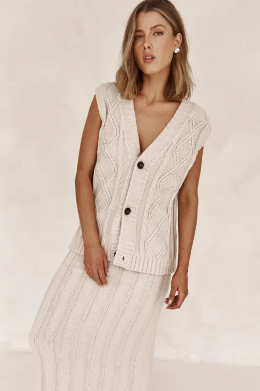 Caleigh Knit Vest (Beige) sold by Runway Scout
