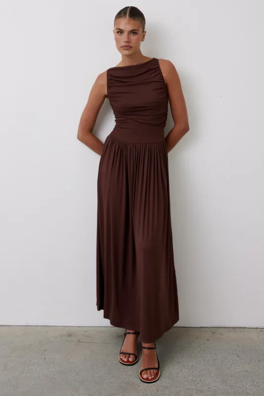 Arielle Maxi Dress (Chocolate) sold by Runway Scout