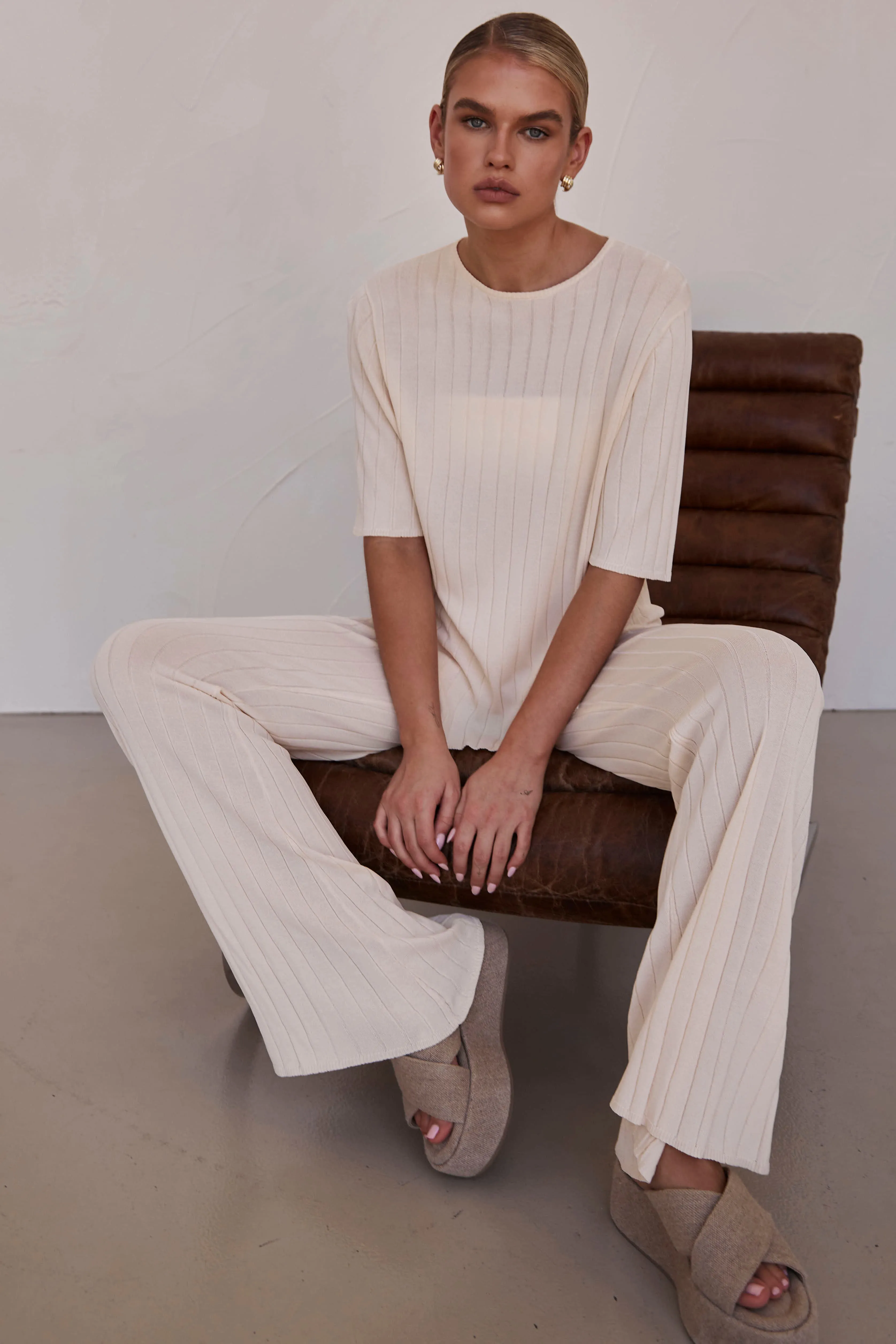 Venice Knit Pant (Cream) sold by Runway Scout