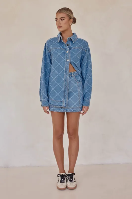 Courtney Denim Mini Skirt (Blue) sold by Runway Scout