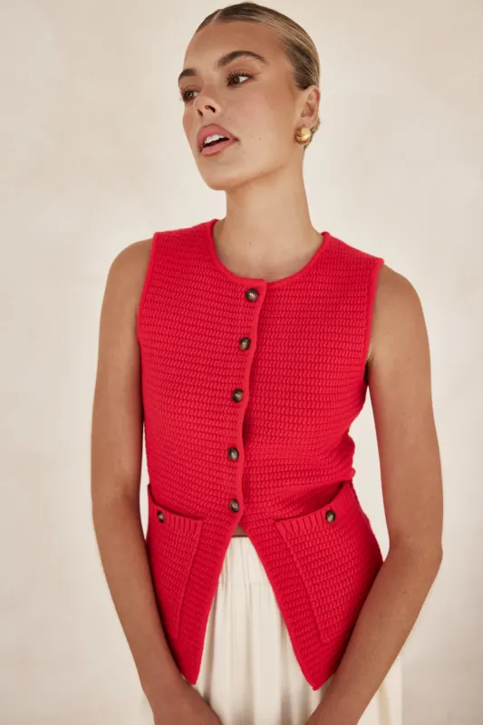 Embry Knit Vest (Red) sold by Runway Scout