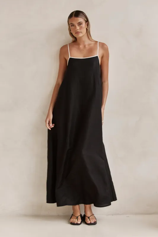 Dasha Linen Maxi Dress (Black & Beige) sold by Runway Scout