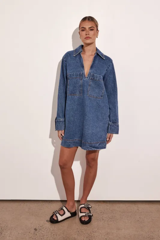 Tara Mini Long-Sleeve Dress (Denim) sold by Runway Scout
