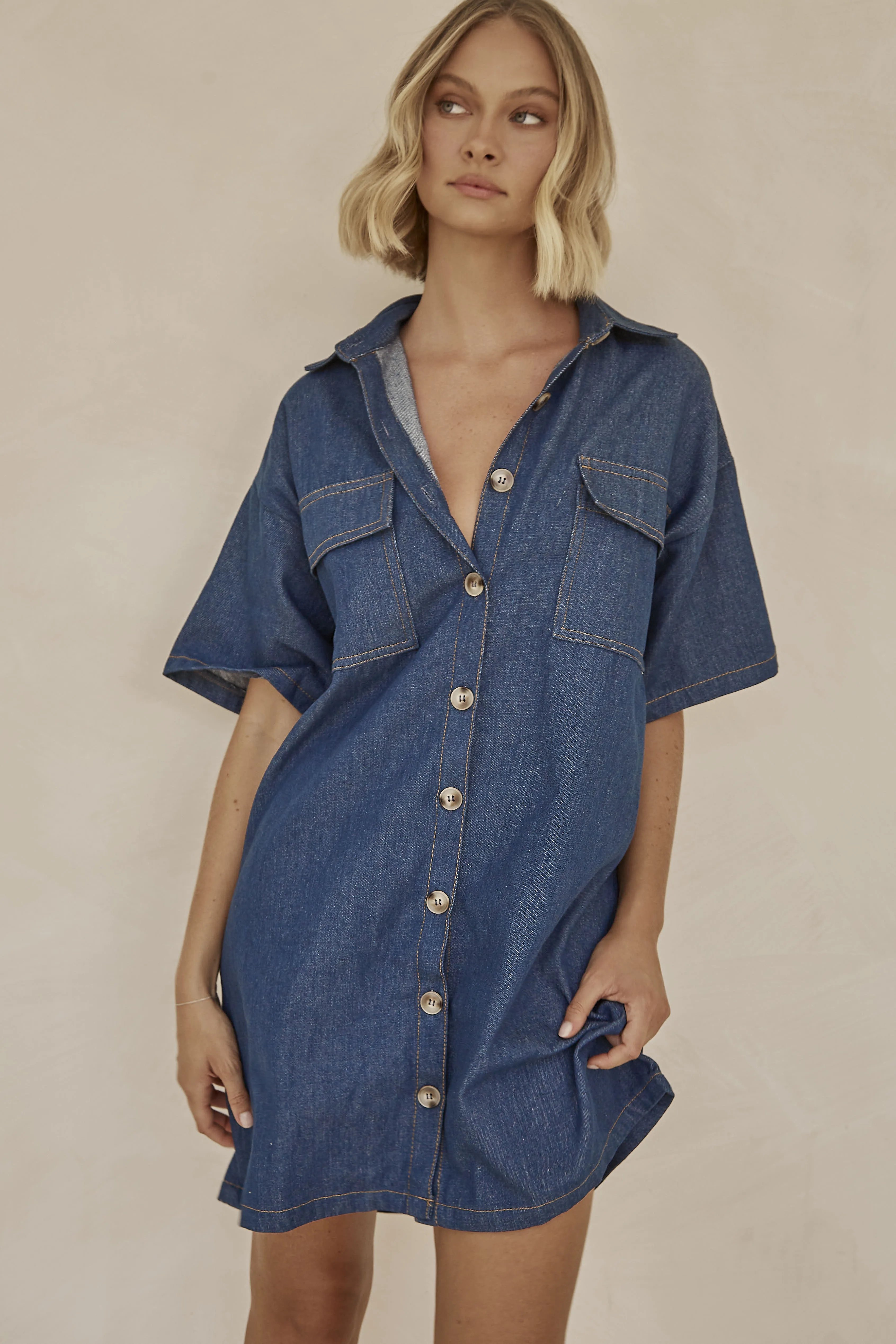Emmi Denim Mini Dress (Blue) sold by Runway Scout product image thumbnail 5