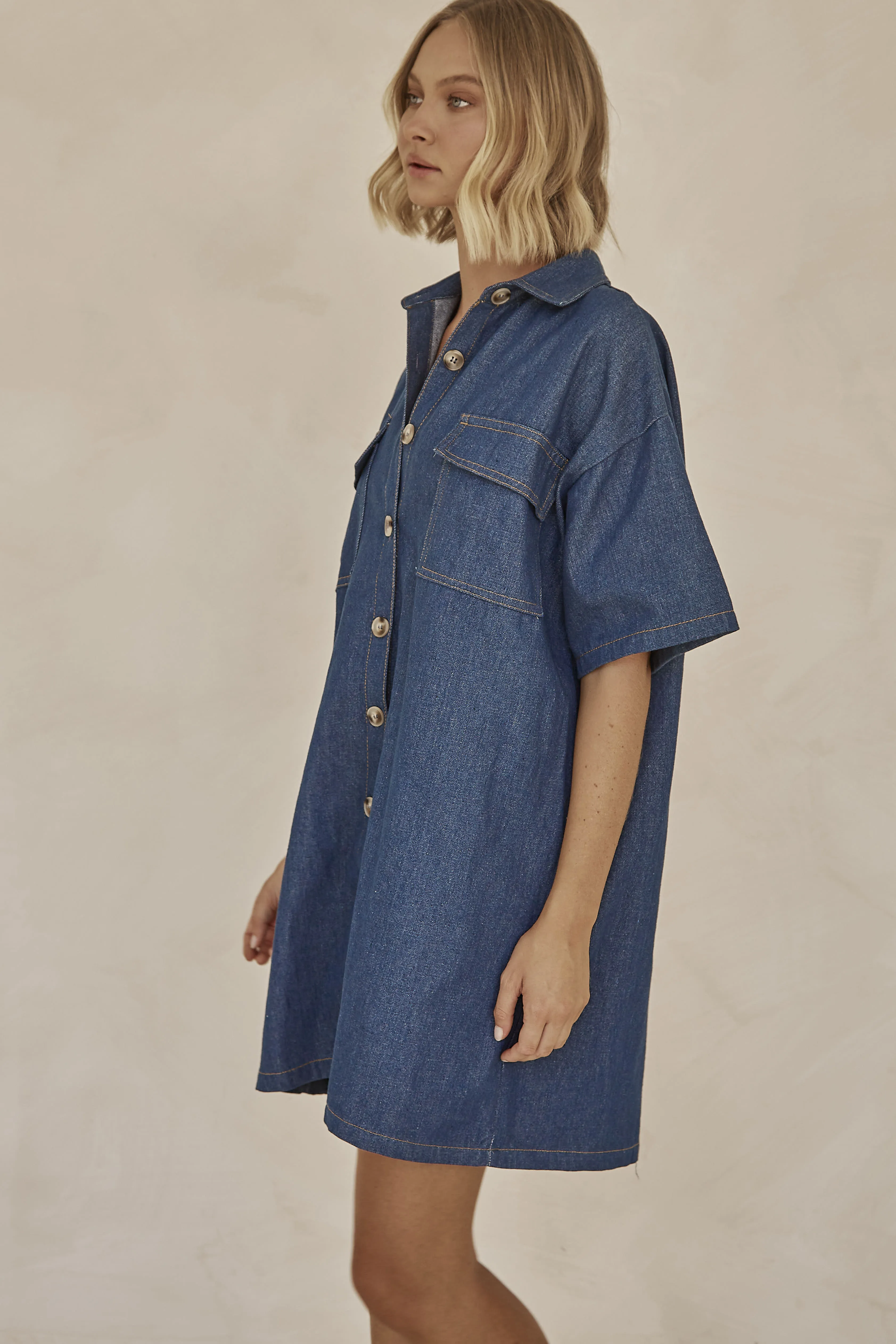 Emmi Denim Mini Dress (Blue) sold by Runway Scout product image thumbnail 3