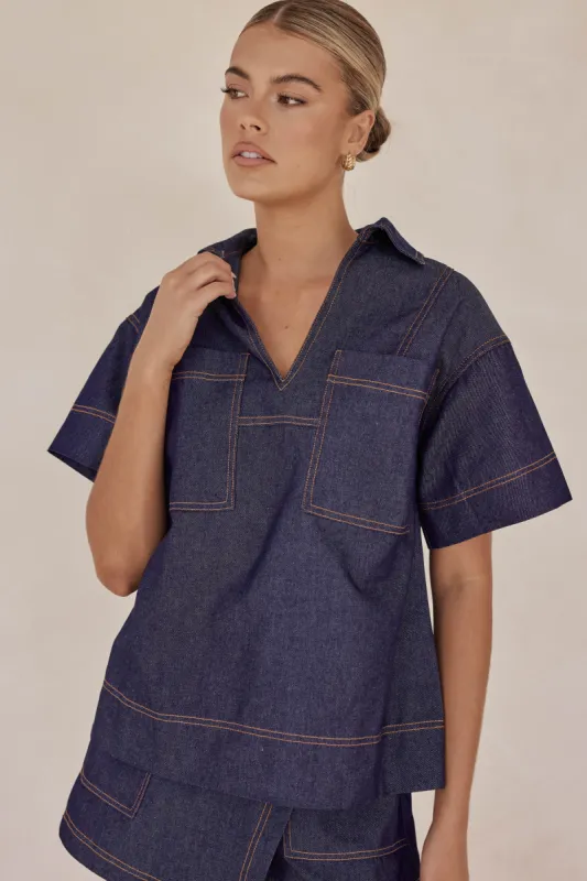 Reece Denim Shirt (Blue) sold by Runway Scout