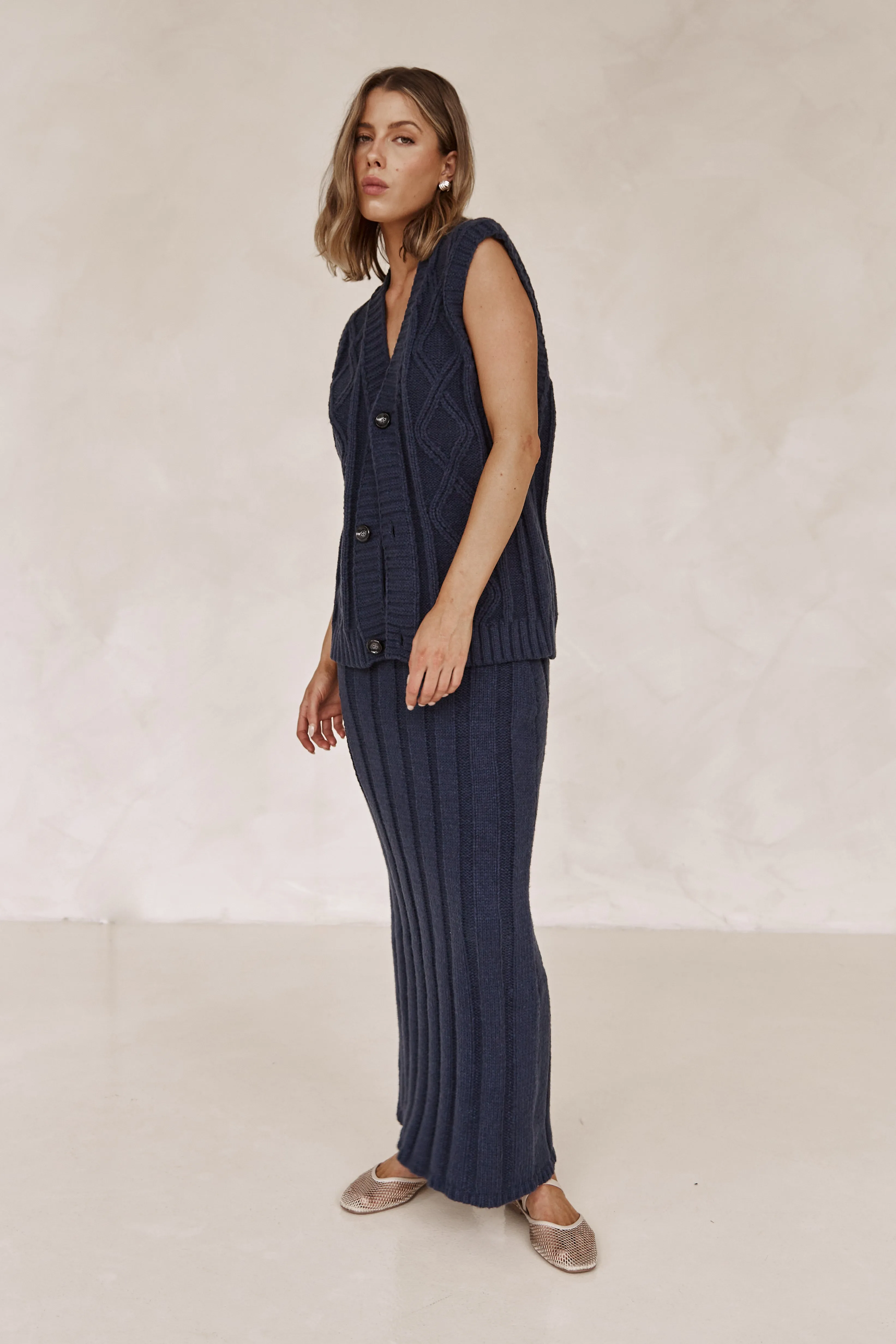 Caleigh Knit Maxi Skirt (Navy) sold by Runway Scout product image thumbnail 4