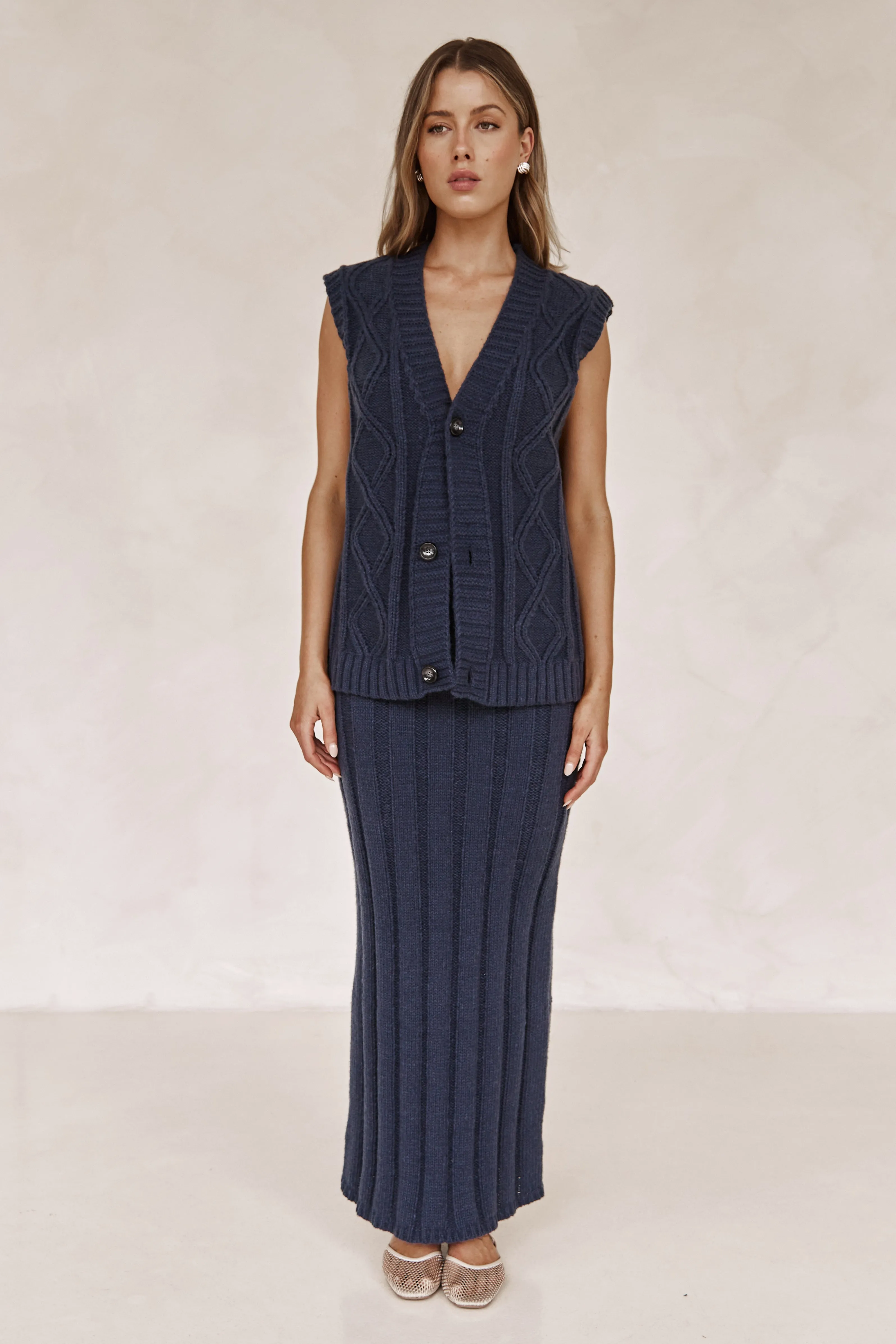 Caleigh Knit Maxi Skirt (Navy) sold by Runway Scout product image thumbnail 2