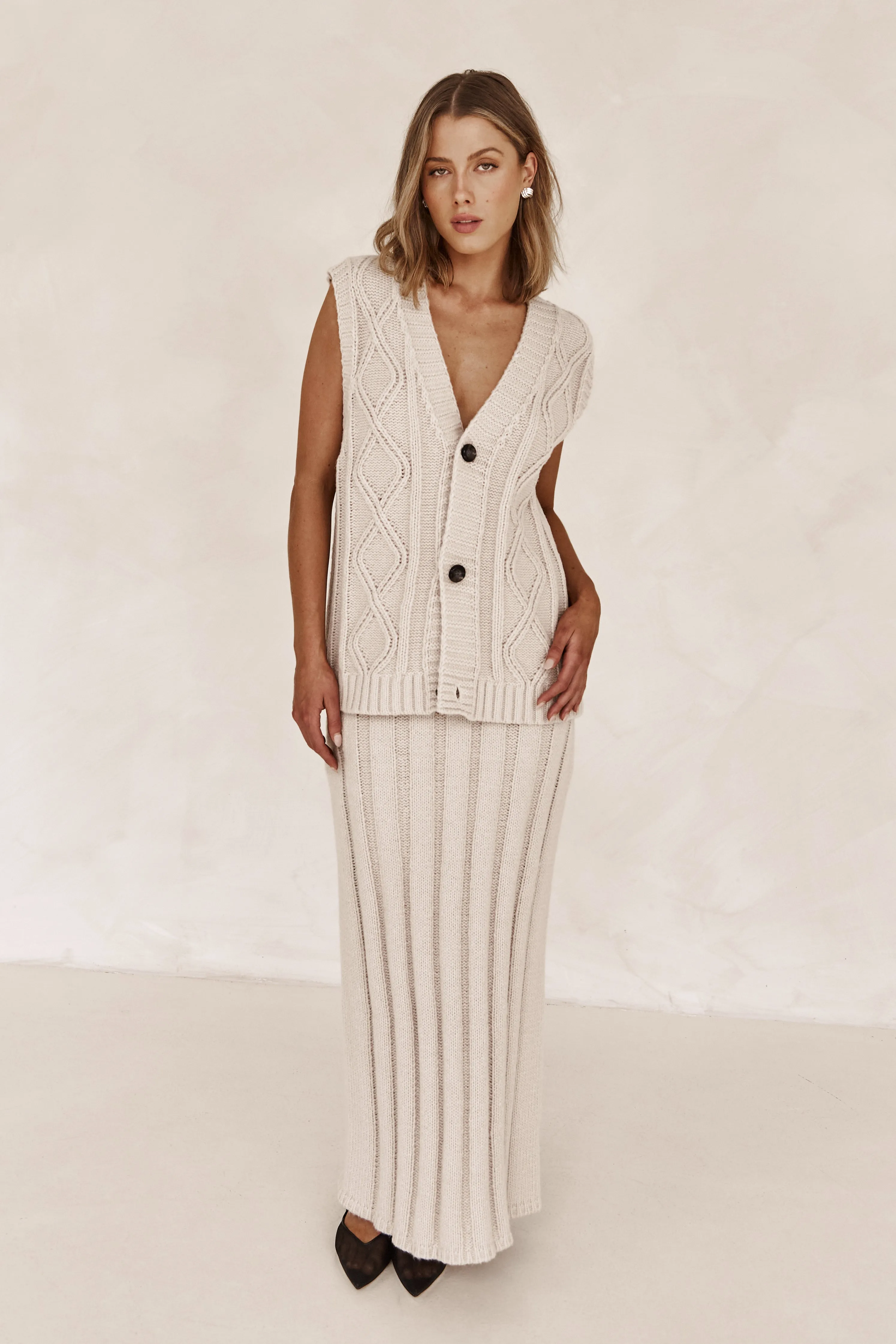 Caleigh Knit Maxi Skirt (Beige) sold by Runway Scout product image thumbnail 2