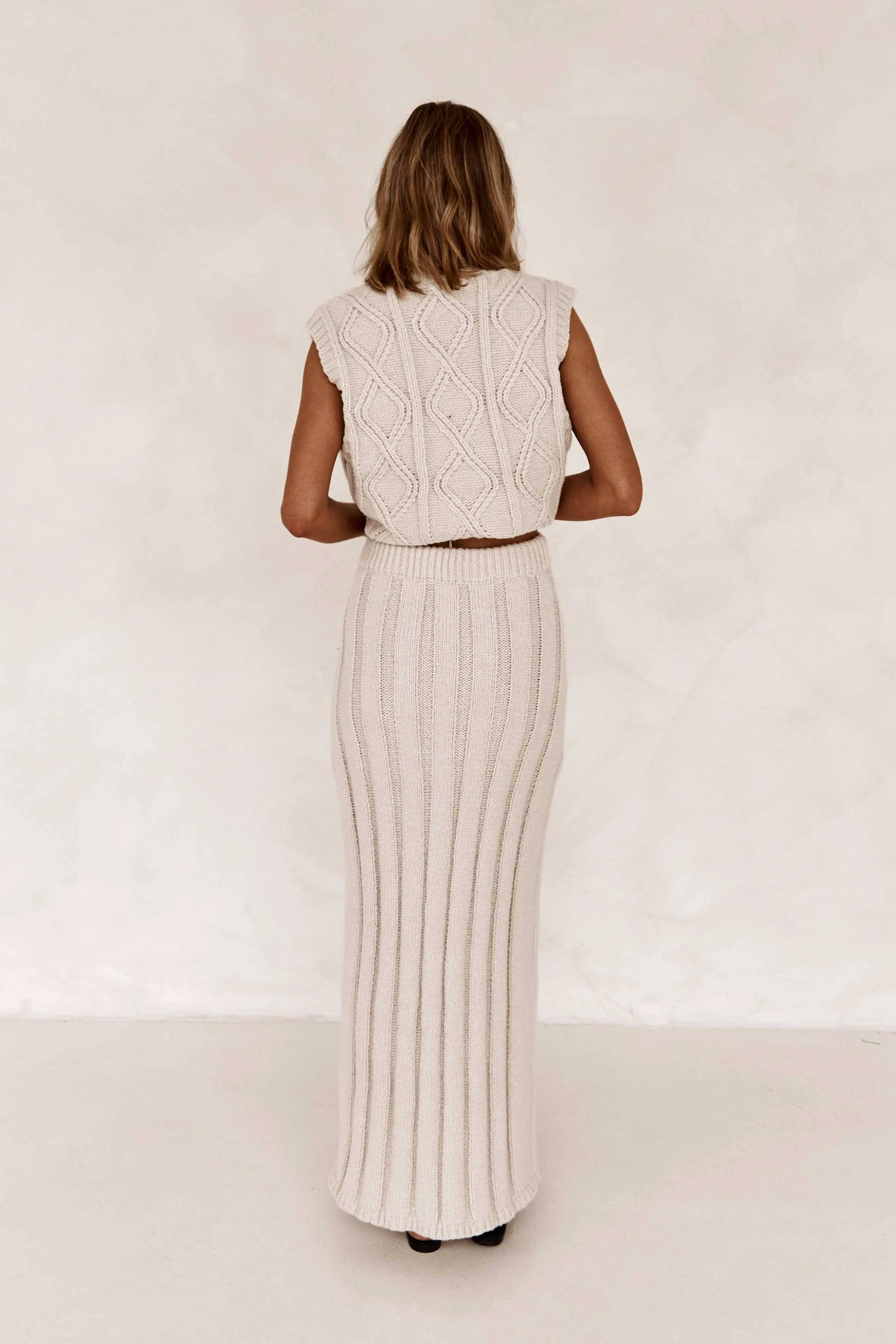 Caleigh Knit Maxi Skirt (Beige) sold by Runway Scout product image thumbnail 5