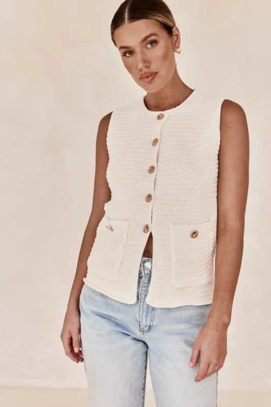 Dalia Knit Vest (Cream) sold by Runway Scout