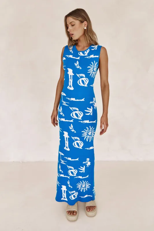 Rita Knit Maxi Dress (Blue) sold by Runway Scout