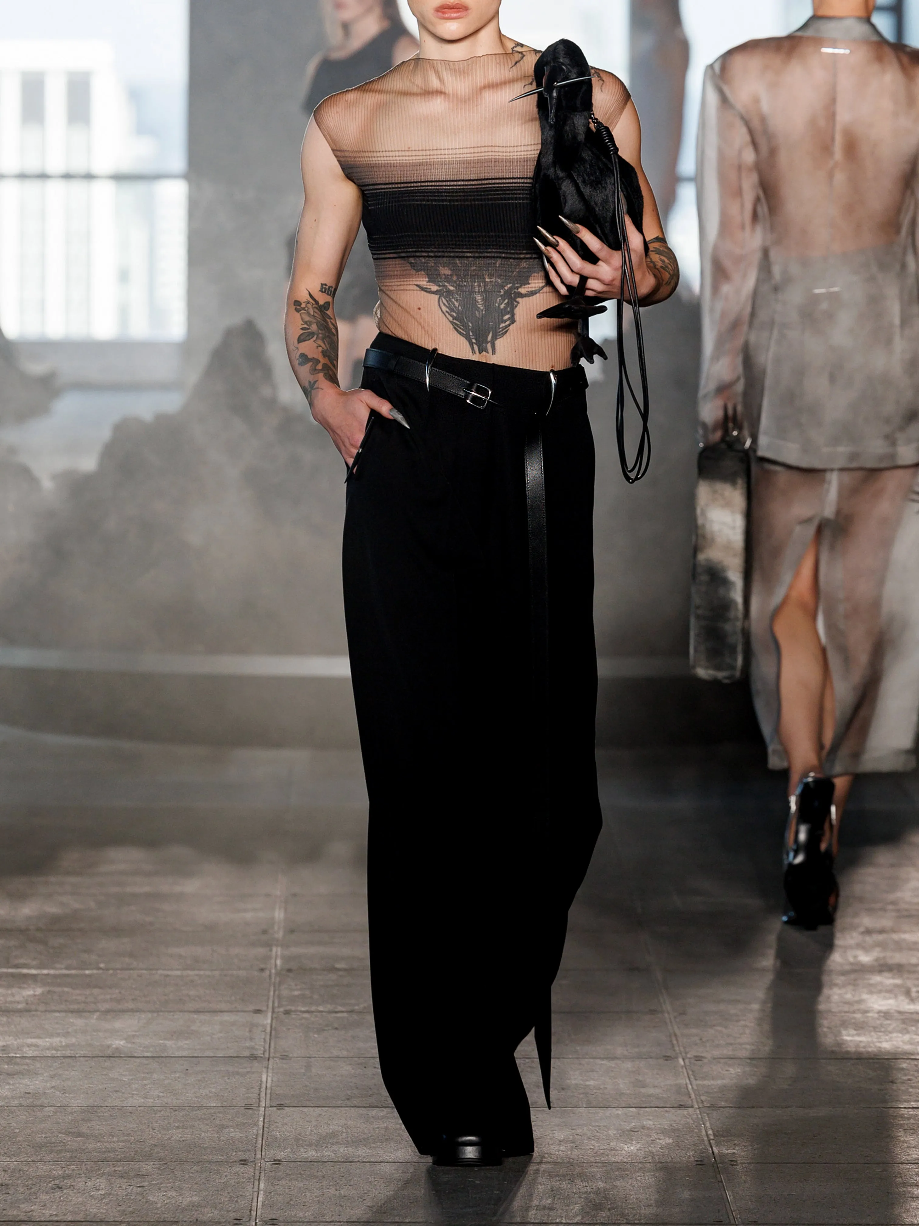 CLAW BELT LOOP TAILORED TROUSERS - BLACK sold by GRACE LING product image thumbnail 2