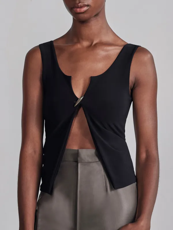 SHARK TEETH BUTTON TANK TOP - BLACK sold by GRACE LING