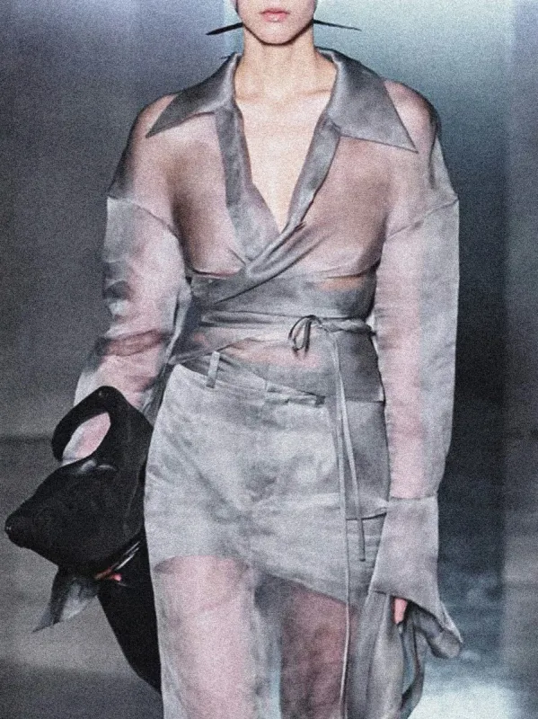 FOG STITCHES WRAP SHIRT IN SILK ORGANZA sold by GRACE LING