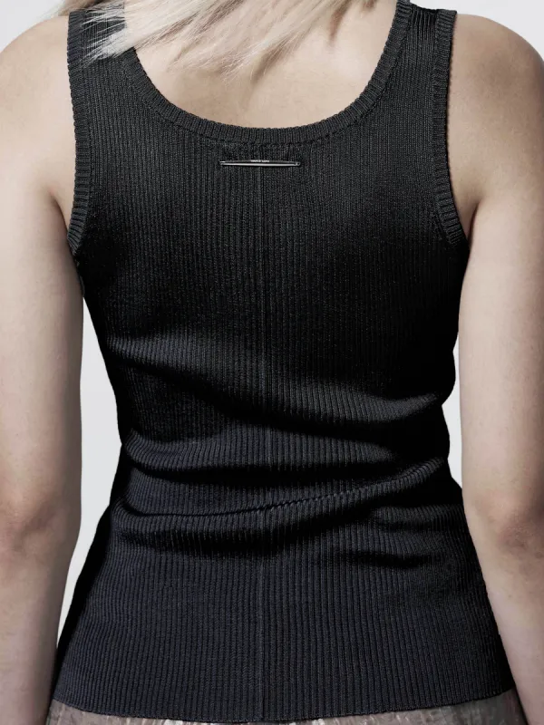 RIBBED-KNIT COLUMN TANK TOP - BLACK sold by GRACE LING