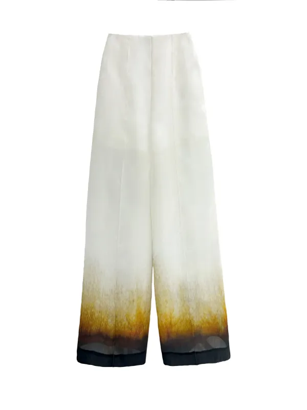 RUST EDGE SILK ORGANZA TAILORED TROUSERS - IVORY RUST made by GRACE LING