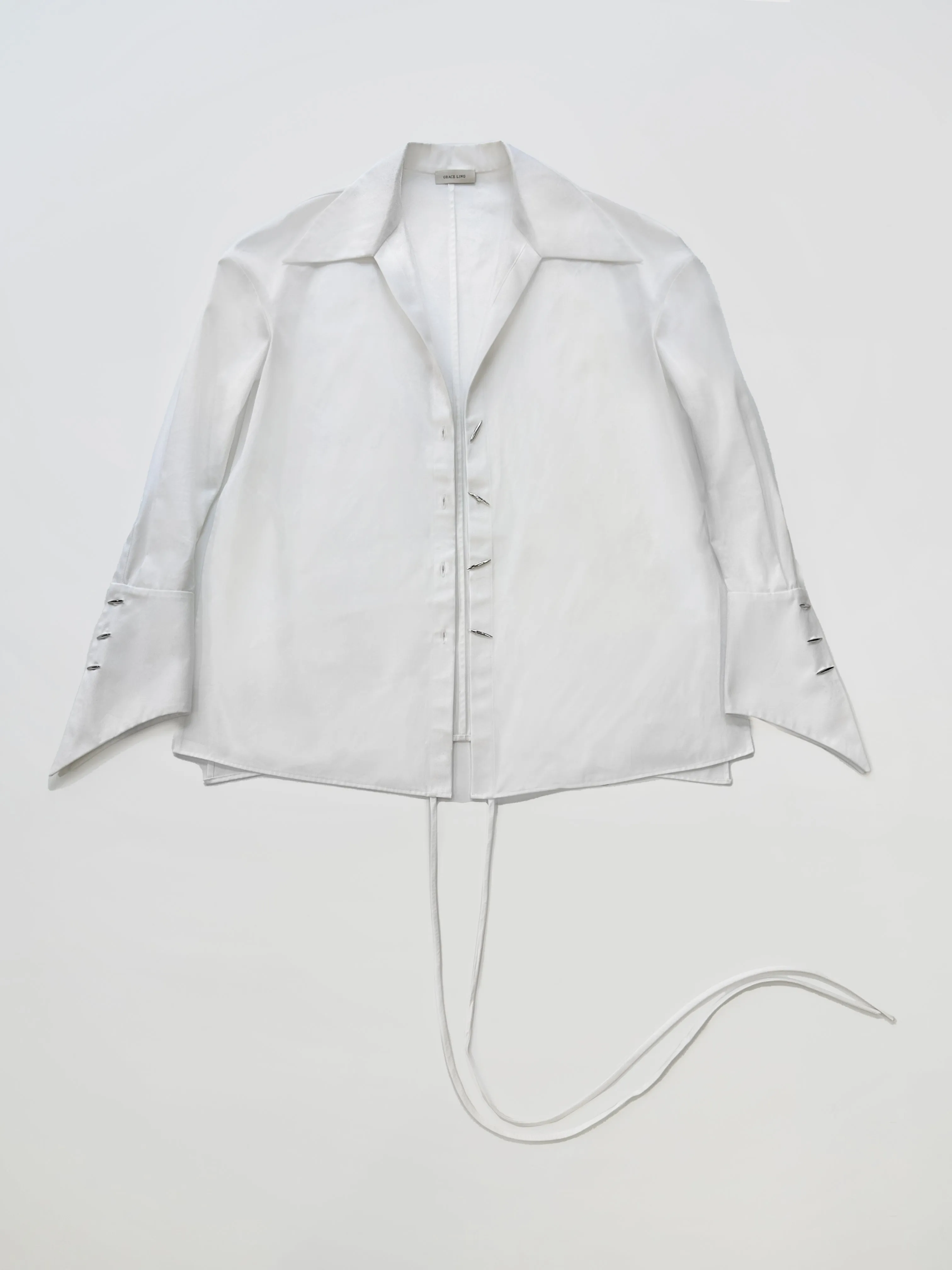 STITCHES OVERSIZED WRAP SHIRT - WHITE sold by GRACE LING product image thumbnail 3