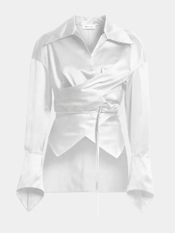 STITCHES OVERSIZED WRAP SHIRT - WHITE sold by GRACE LING