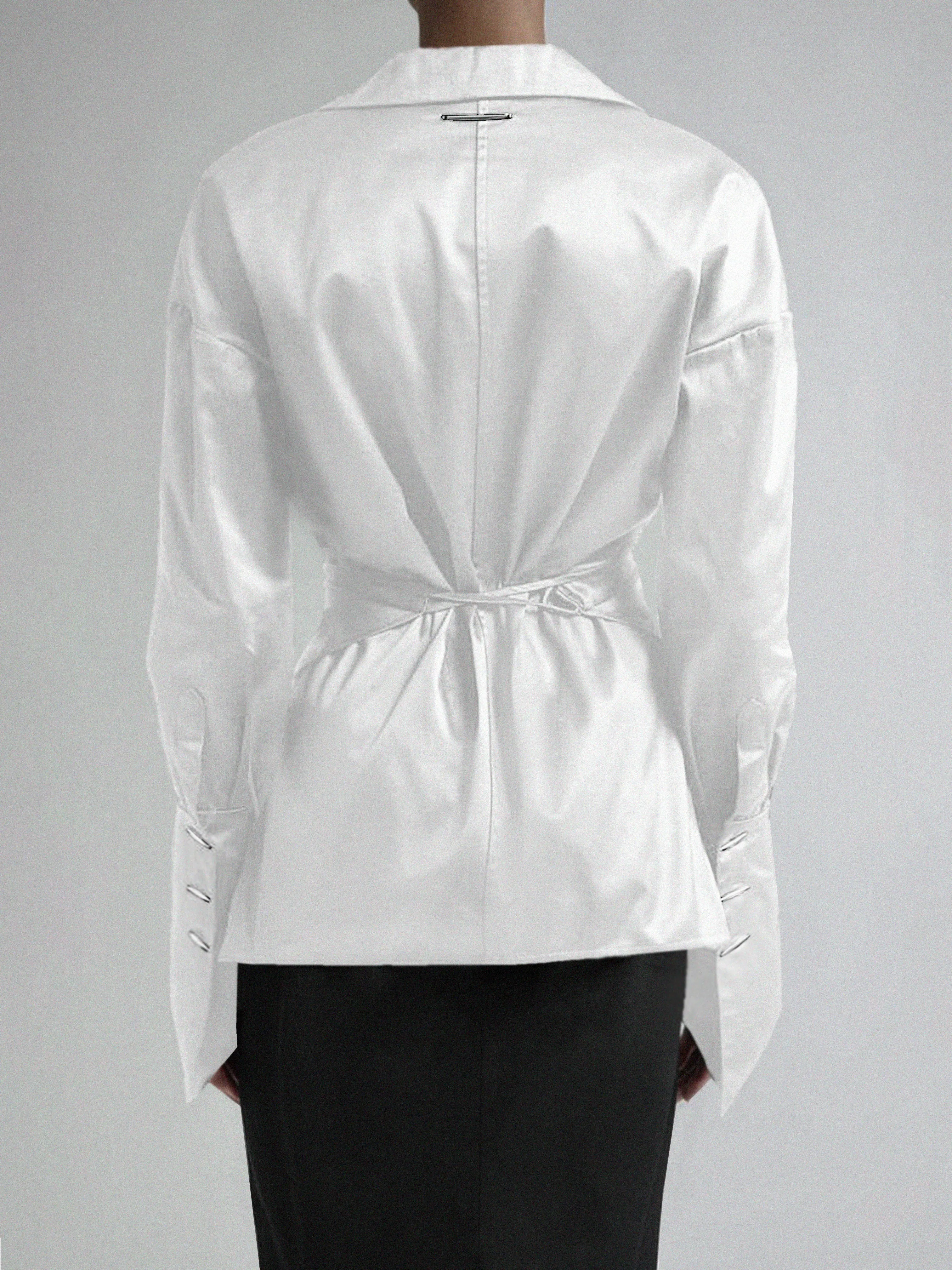 STITCHES OVERSIZED WRAP SHIRT - WHITE sold by GRACE LING product image thumbnail 4