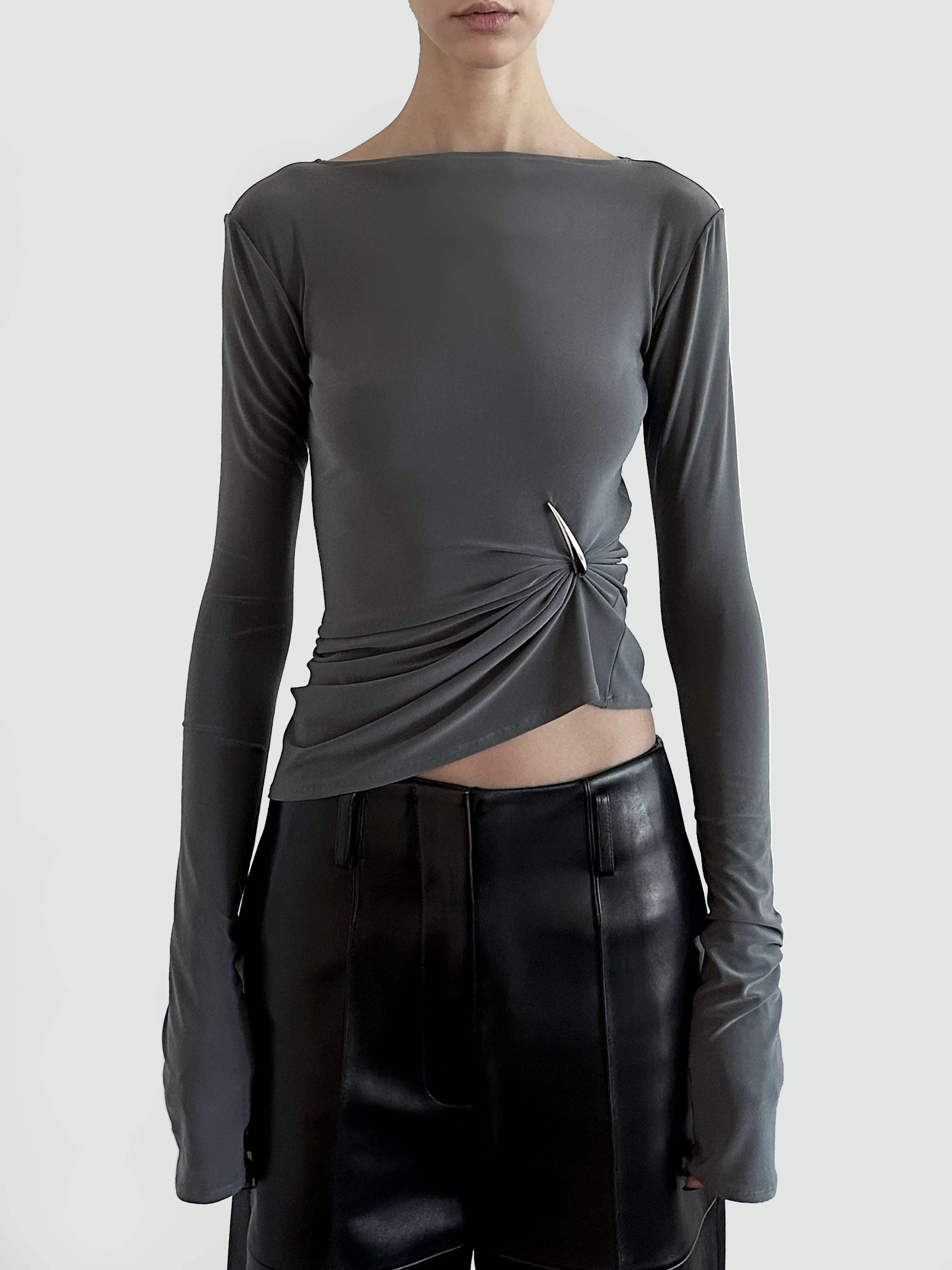 CLAW DRAPED LONG SLEEVE TOP - GREY sold by GRACE LING