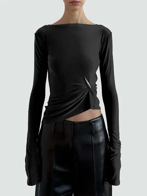 CLAW DRAPED LONG SLEEVE TOP - BLACK sold by GRACE LING