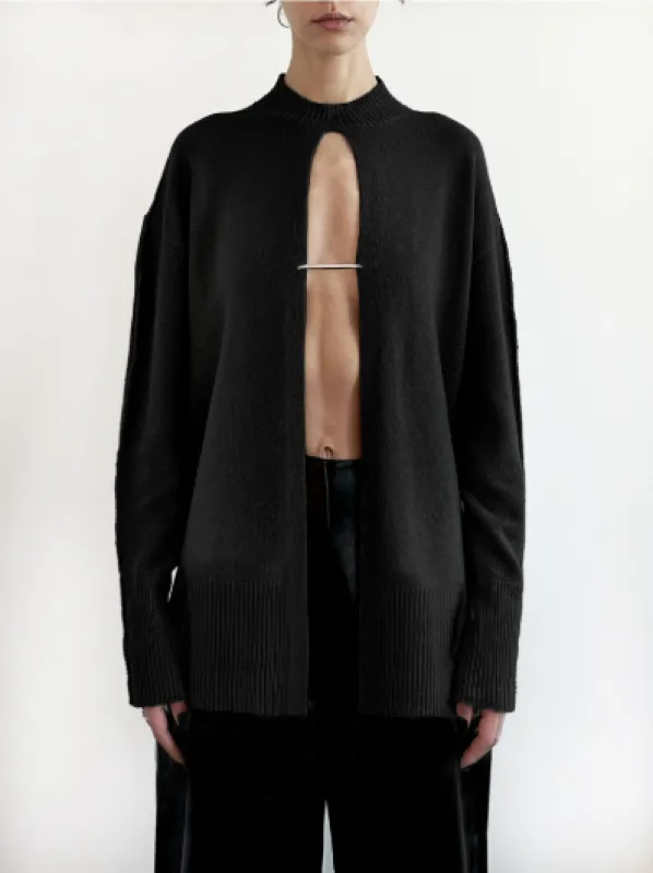 CASHMERE VERTEBRAE OVERSIZED SWEATER - BLACK made by GRACE LING