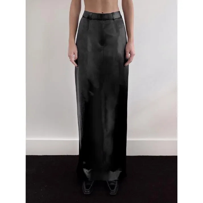 LIQUID SATIN PILLAR MAXI SKIRT - BLACK LIQUID sold by GRACE LING