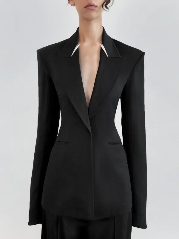 FANGS BLAZER (WOOL) - BLACK made by GRACE LING