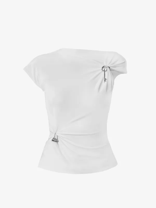 (SS26 PRE-ORDER) RELIC CHARMS MOCK NECK TOP - WHITE sold by GRACE LING