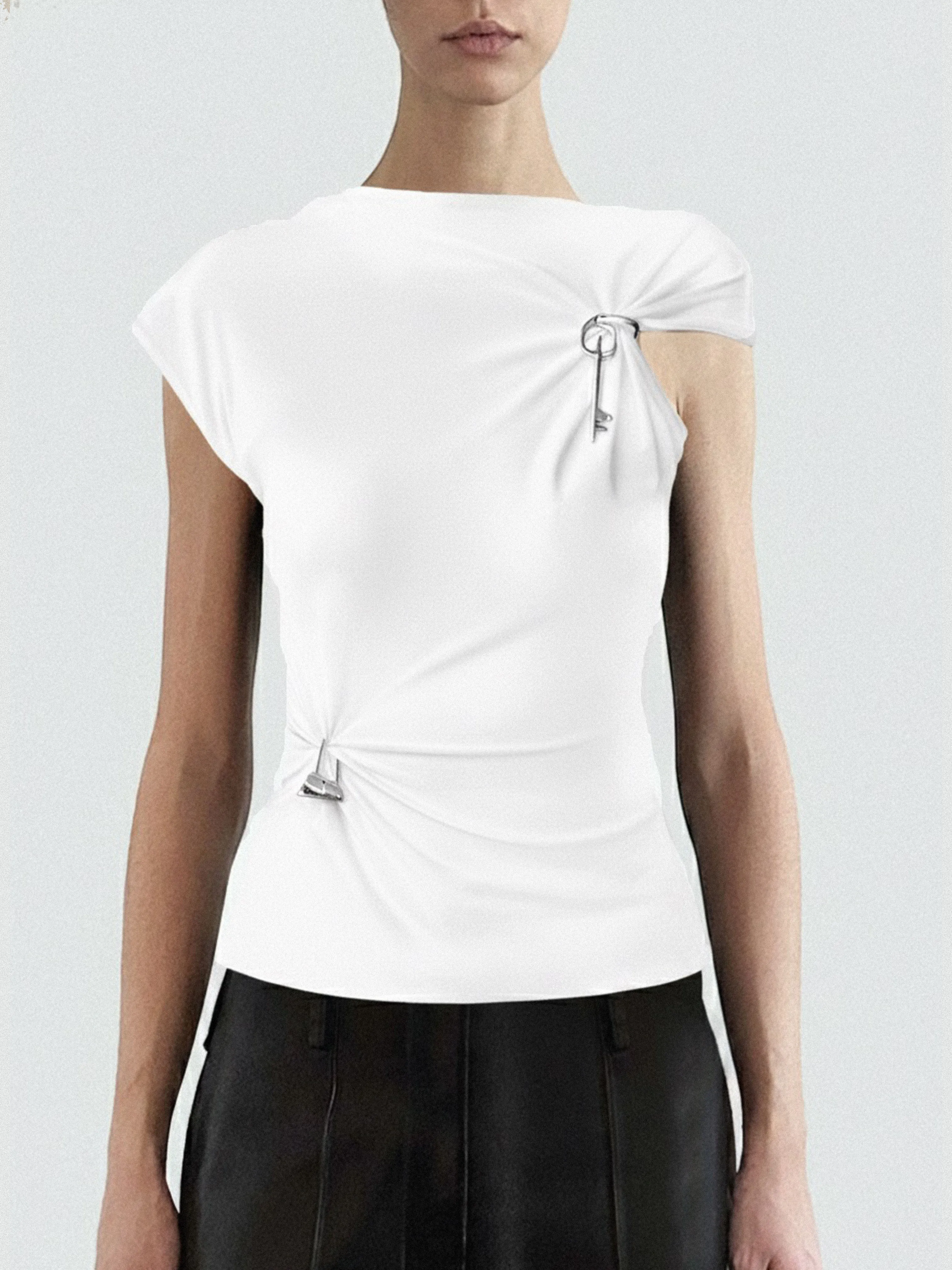 (SS26 PRE-ORDER) RELIC CHARMS MOCK NECK TOP - WHITE sold by GRACE LING product image thumbnail 2